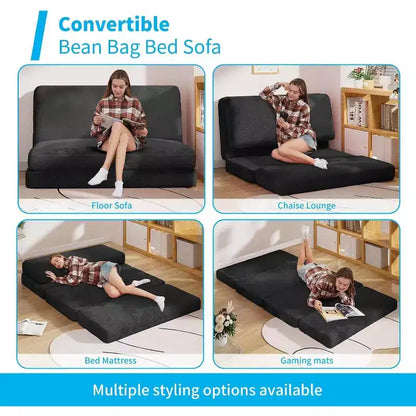 Canapé-lit Mjkone, fauteuil pliable en fausse fourrure douce et lavable, canapé mural en mousse, matelas de sol