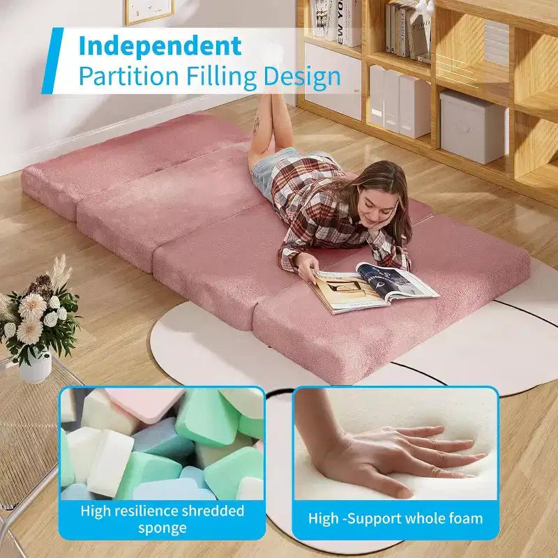 Canapé-lit Mjkone, fauteuil pliable en fausse fourrure douce et lavable, canapé mural en mousse, matelas de sol