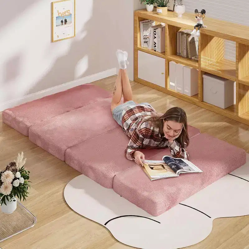 Canapé-lit Mjkone, fauteuil pliable en fausse fourrure douce et lavable, canapé mural en mousse, matelas de sol