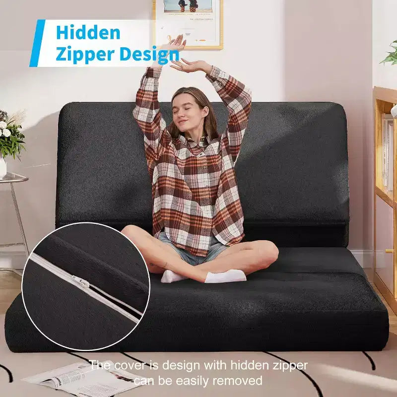 Canapé-lit Mjkone, fauteuil pliable en fausse fourrure douce et lavable, canapé mural en mousse, matelas de sol