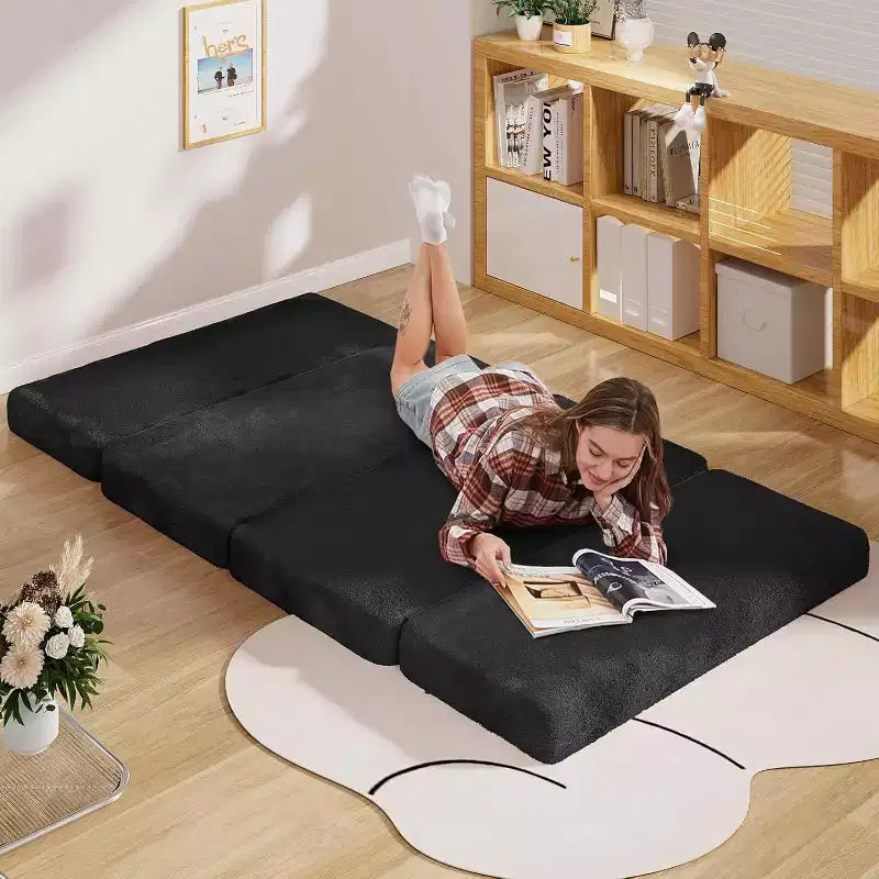 Canapé-lit Mjkone, fauteuil pliable en fausse fourrure douce et lavable, canapé mural en mousse, matelas de sol