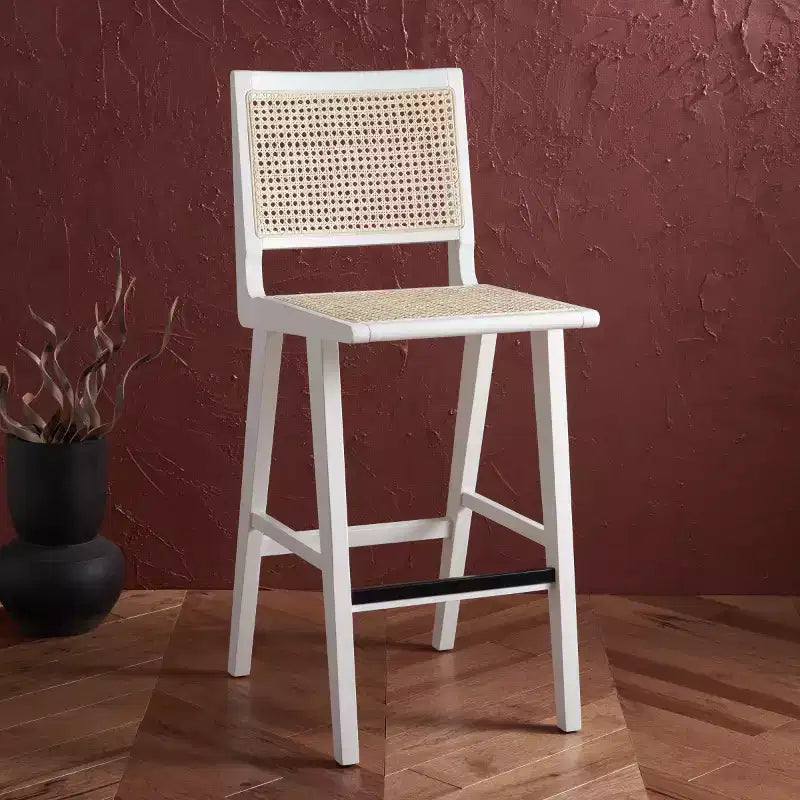 Tabouret de bar Hattie en canne française - SFV4140 - Blanc/Naturel - Safavieh Couture