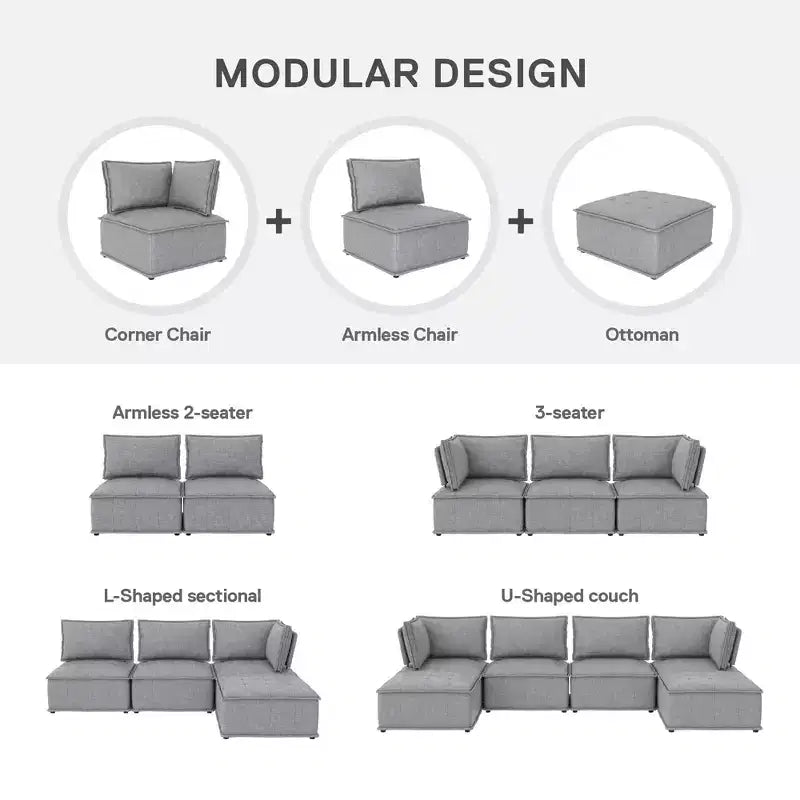 Chaise d'angle modulaire Darcy de DHP, lin gris