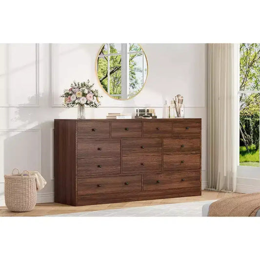 12 Drawer Dressers & Chests of Drawers, Wood Storage Drawer Dresser with Power Outlet