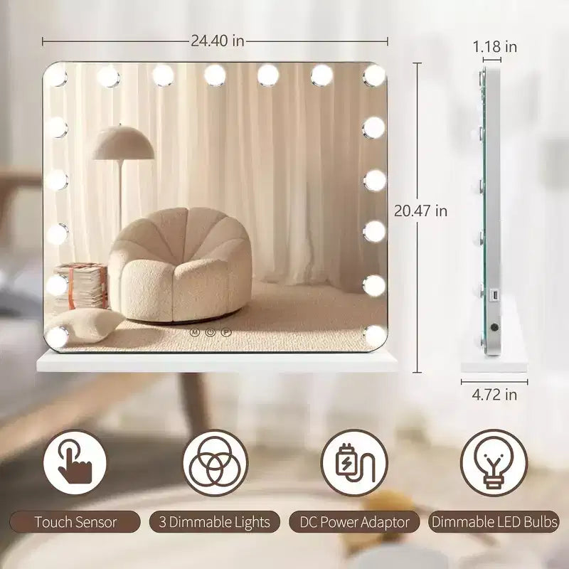 Miroir de courtoisie Slimoon Hollywood avec 17 lumières LED à intensité variable, en blanc