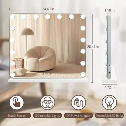 Miroir de courtoisie Slimoon Hollywood avec 17 lumières LED à intensité variable, en blanc
