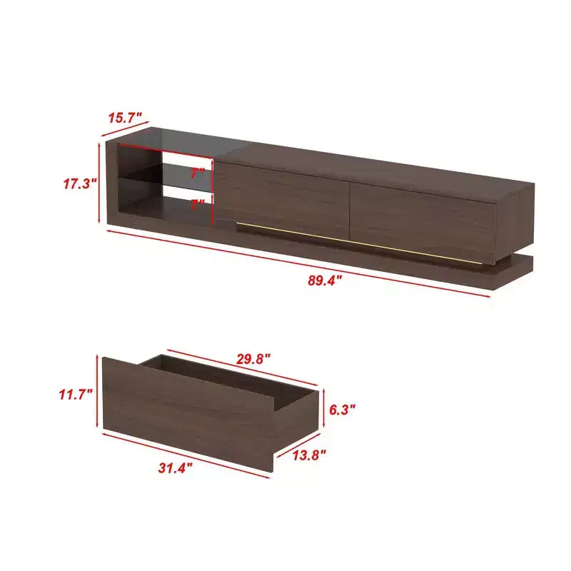Meuble TV multifonctionnel contemporain Famapy, centre de divertissement, console multimédia avec éclairage LED réglable, tiroirs de rangement et étagères de présentation