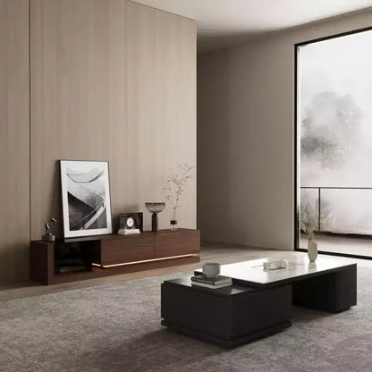 Meuble TV multifonctionnel contemporain Famapy, centre de divertissement, console multimédia avec éclairage LED réglable, tiroirs de rangement et étagères de présentation