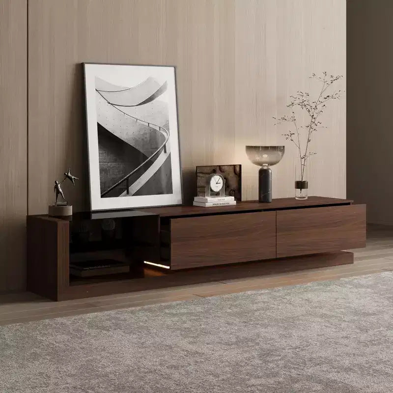 Meuble TV multifonctionnel contemporain Famapy, centre de divertissement, console multimédia avec éclairage LED réglable, tiroirs de rangement et étagères de présentation