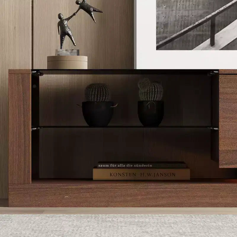 Meuble TV multifonctionnel contemporain Famapy, centre de divertissement, console multimédia avec éclairage LED réglable, tiroirs de rangement et étagères de présentation