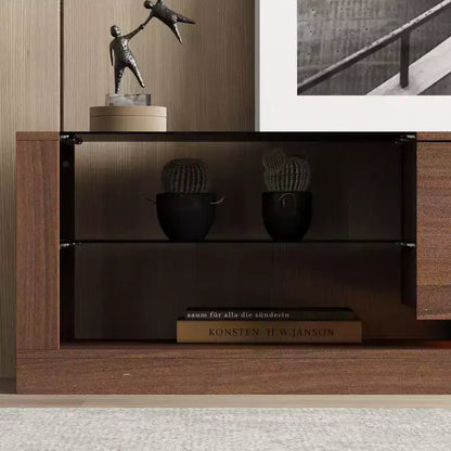 Meuble TV multifonctionnel contemporain Famapy, centre de divertissement, console multimédia avec éclairage LED réglable, tiroirs de rangement et étagères de présentation