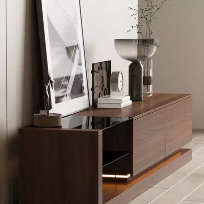 Meuble TV multifonctionnel contemporain Famapy, centre de divertissement, console multimédia avec éclairage LED réglable, tiroirs de rangement et étagères de présentation