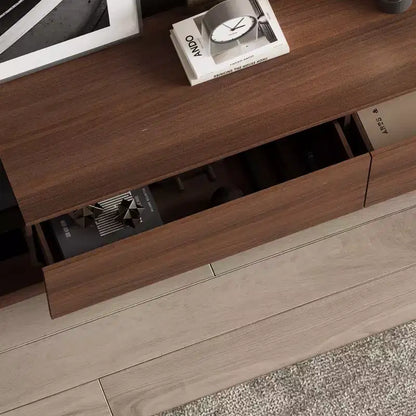 Meuble TV multifonctionnel contemporain Famapy, centre de divertissement, console multimédia avec éclairage LED réglable, tiroirs de rangement et étagères de présentation