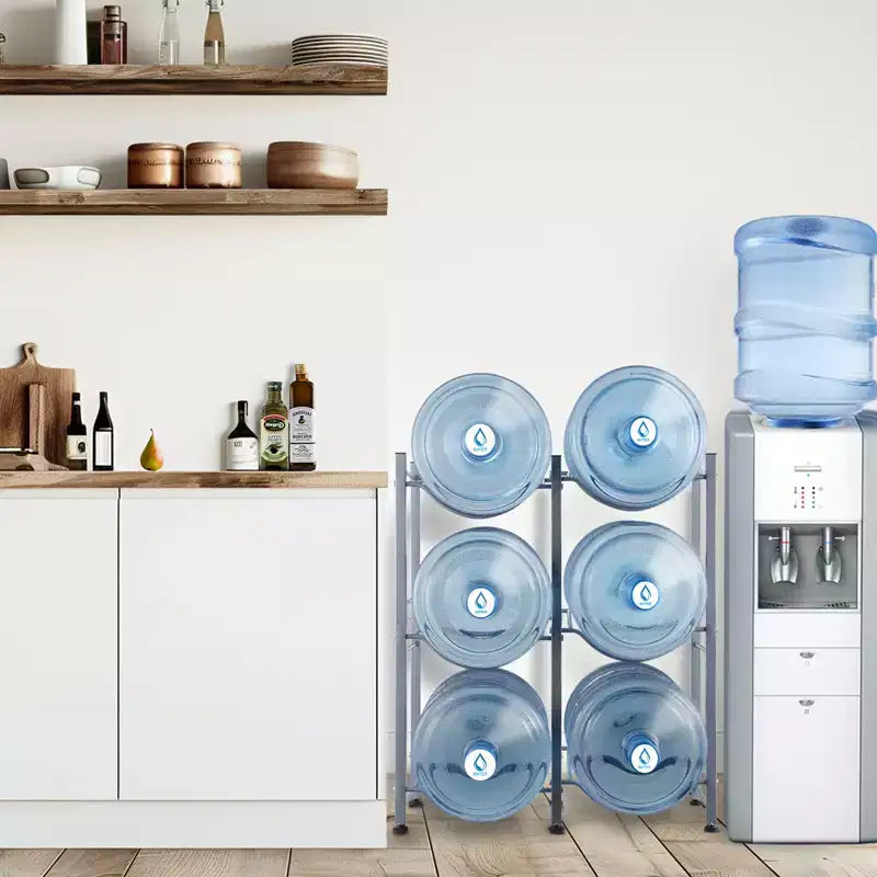 VEVOR Porte-Bouteilles d'Eau à 3 Niveaux, Porte-Bouteilles d'Eau de 5 Gallons, Étagère à Bouteilles d'Eau Double Rangée pour 6 Bouteilles, Étagère Robuste pour Bouteilles d'Eau