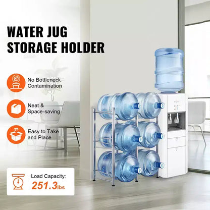 VEVOR Porte-Bouteilles d'Eau à 3 Niveaux, Porte-Bouteilles d'Eau de 5 Gallons, Étagère à Bouteilles d'Eau Double Rangée pour 6 Bouteilles, Étagère Robuste pour Bouteilles d'Eau