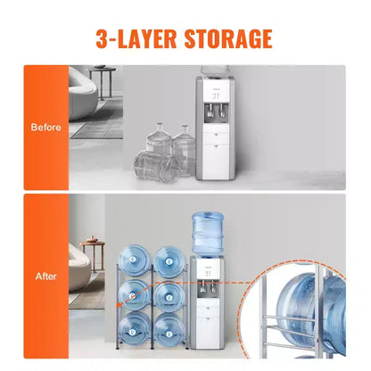 VEVOR Porte-Bouteilles d'Eau à 3 Niveaux, Porte-Bouteilles d'Eau de 5 Gallons, Étagère à Bouteilles d'Eau Double Rangée pour 6 Bouteilles, Étagère Robuste pour Bouteilles d'Eau