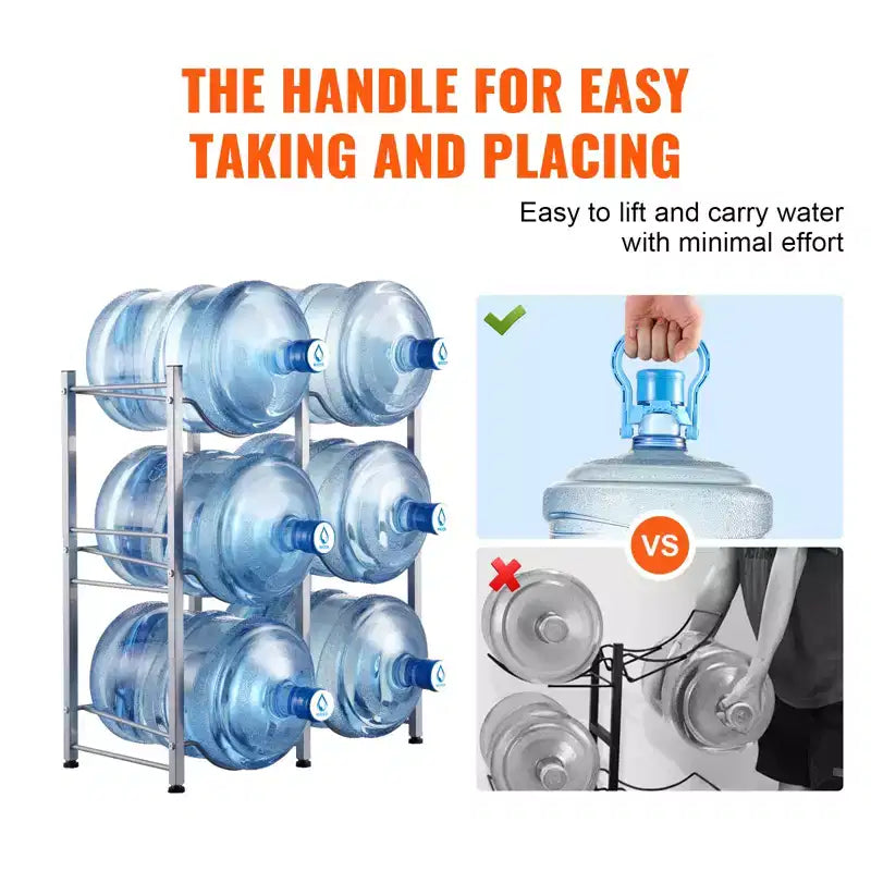 VEVOR Porte-Bouteilles d'Eau à 3 Niveaux, Porte-Bouteilles d'Eau de 5 Gallons, Étagère à Bouteilles d'Eau Double Rangée pour 6 Bouteilles, Étagère Robuste pour Bouteilles d'Eau