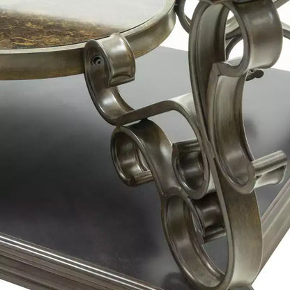 Table basse GDFStudio Perry traditionnelle à 2 niveaux en verre et bois de 52 po avec étagère en marbre