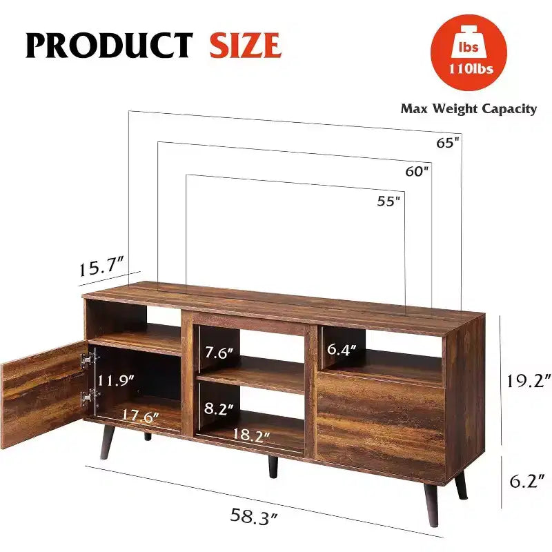 Meuble TV GALAXHERO moderne du milieu du siècle pour téléviseurs jusqu'à 65 pouces, console TV, centre de divertissement à étagères ouvertes pour salon et chambre, noir