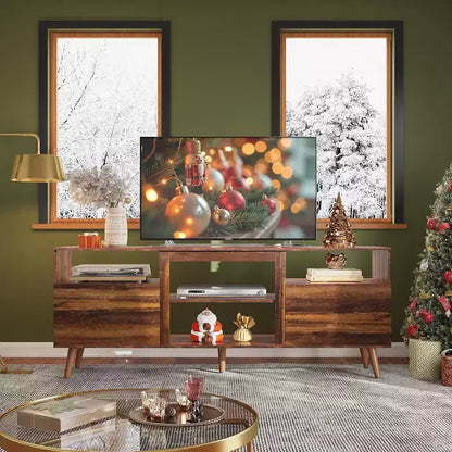 Meuble TV GALAXHERO moderne du milieu du siècle pour téléviseurs jusqu'à 65 pouces, console TV, centre de divertissement à étagères ouvertes pour salon et chambre, noir