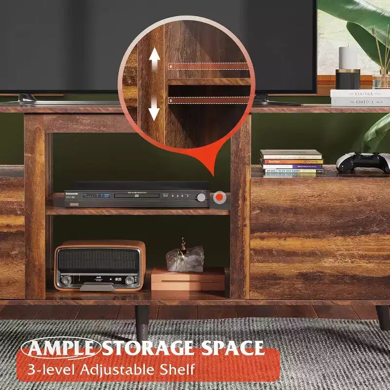 Meuble TV GALAXHERO moderne du milieu du siècle pour téléviseurs jusqu'à 65 pouces, console TV, centre de divertissement à étagères ouvertes pour salon et chambre, noir