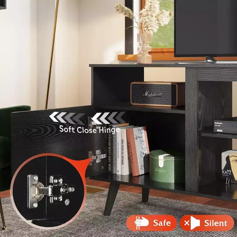 Meuble TV GALAXHERO moderne du milieu du siècle pour téléviseurs jusqu'à 65 pouces, console TV, centre de divertissement à étagères ouvertes pour salon et chambre, noir