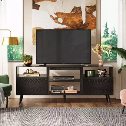 Meuble TV GALAXHERO moderne du milieu du siècle pour téléviseurs jusqu'à 65 pouces, console TV, centre de divertissement à étagères ouvertes pour salon et chambre, noir