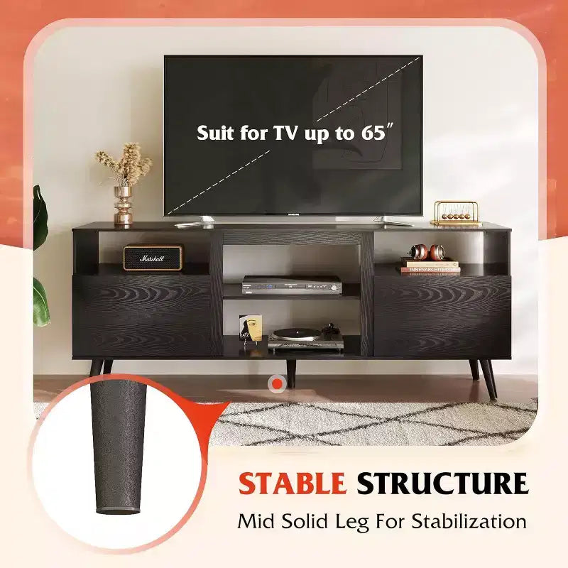 Meuble TV GALAXHERO moderne du milieu du siècle pour téléviseurs jusqu'à 65 pouces, console TV, centre de divertissement à étagères ouvertes pour salon et chambre, noir