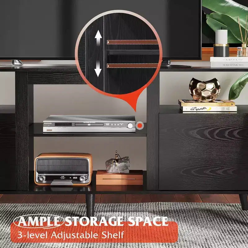 Meuble TV GALAXHERO moderne du milieu du siècle pour téléviseurs jusqu'à 65 pouces, console TV, centre de divertissement à étagères ouvertes pour salon et chambre, noir