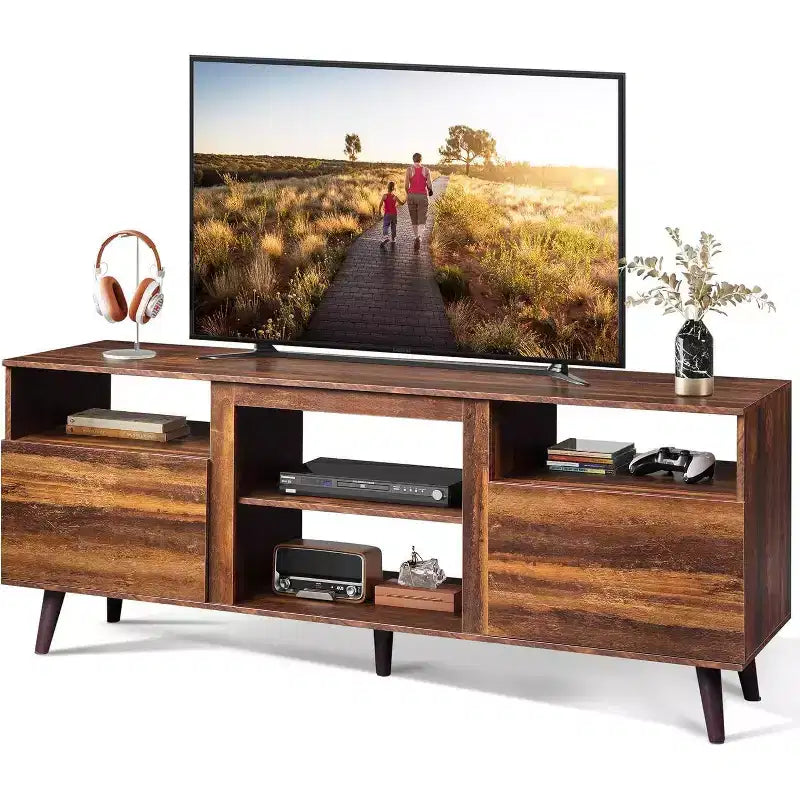 Meuble TV GALAXHERO moderne du milieu du siècle pour téléviseurs jusqu'à 65 pouces, console TV, centre de divertissement à étagères ouvertes pour salon et chambre, noir