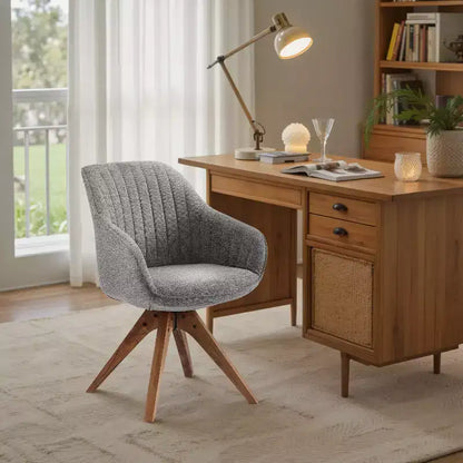 Fauteuil pivotant Art Leon confortable en tissu avec pieds en chêne massif