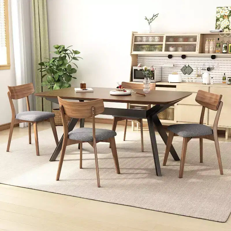 Christopher Knight Home Lareyna 5 Piece Mid-Century Modern Rubberwood Upholstered Dining Set