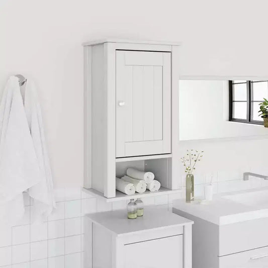 vidaXL Meuble Haut de Salle de Bain, Armoire à Pharmacie Murale avec Portes, Armoire de Rangement pour Salle de Bain Buanderie, Pin Massif Blanc Berg