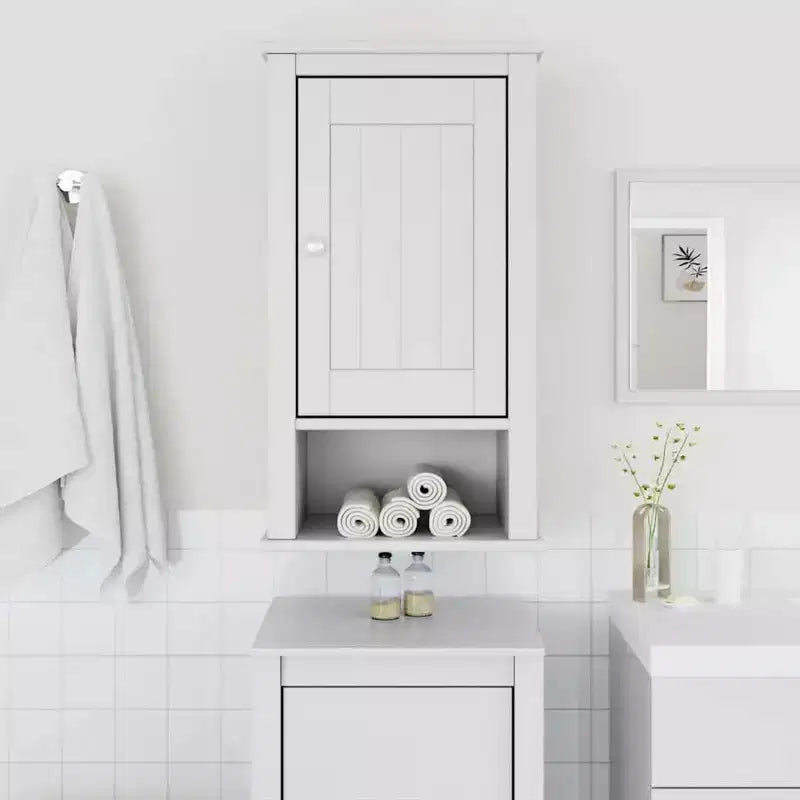 vidaXL Meuble Haut de Salle de Bain, Armoire à Pharmacie Murale avec Portes, Armoire de Rangement pour Salle de Bain Buanderie, Pin Massif Blanc Berg