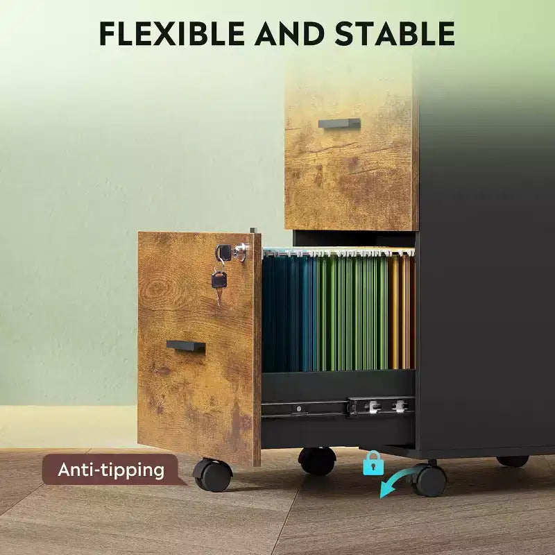DEXYLLO Meuble Classeur à 3 Tiroirs sur Roulettes en Bois pour Bureau à Domicile avec Serrure, pour Documents de Format Lettre/A4