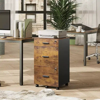 DEXYLLO Meuble Classeur à 3 Tiroirs sur Roulettes en Bois pour Bureau à Domicile avec Serrure, pour Documents de Format Lettre/A4