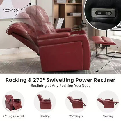 Fauteuil inclinable électrique pivotant 270° en similicuir avec tablette, support de téléphone, port USB et fonction bascule pour un confort home cinéma