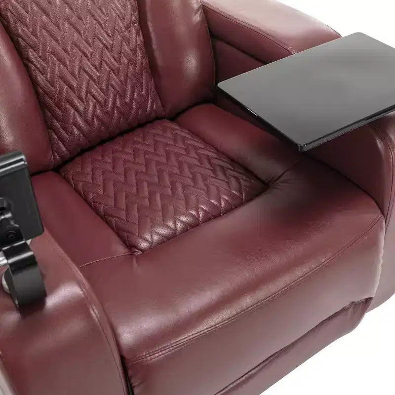 Fauteuil inclinable électrique pivotant 270° en similicuir avec tablette, support de téléphone, port USB et fonction bascule pour un confort home cinéma