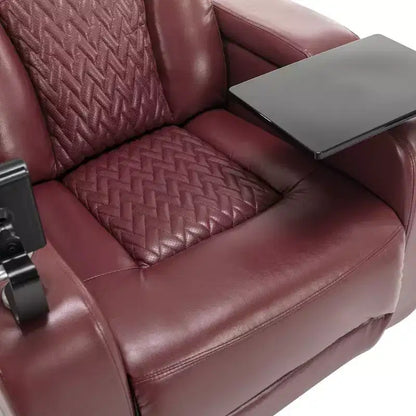 Fauteuil inclinable électrique pivotant 270° en similicuir avec tablette, support de téléphone, port USB et fonction bascule pour un confort home cinéma