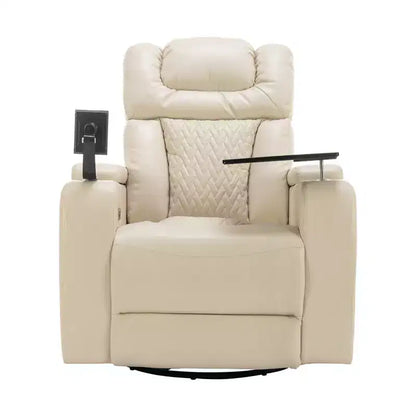 Fauteuil inclinable électrique pivotant 270° en similicuir avec tablette, support de téléphone, port USB et fonction bascule pour un confort home cinéma