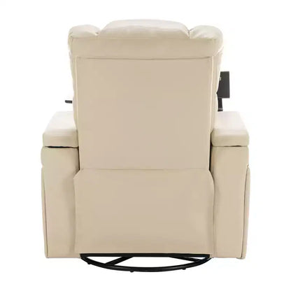 Fauteuil inclinable électrique pivotant 270° en similicuir avec tablette, support de téléphone, port USB et fonction bascule pour un confort home cinéma