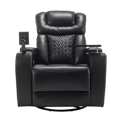 Fauteuil inclinable électrique pivotant 270° en similicuir avec tablette, support de téléphone, port USB et fonction bascule pour un confort home cinéma