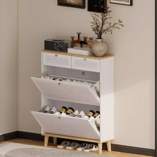 Meuble à Chaussures avec 2 Tiroirs Basculants, Meuble à Chaussures Étroit et Discret, Organisateur de Chaussures Autonome pour Couloir, Salon, Appartement