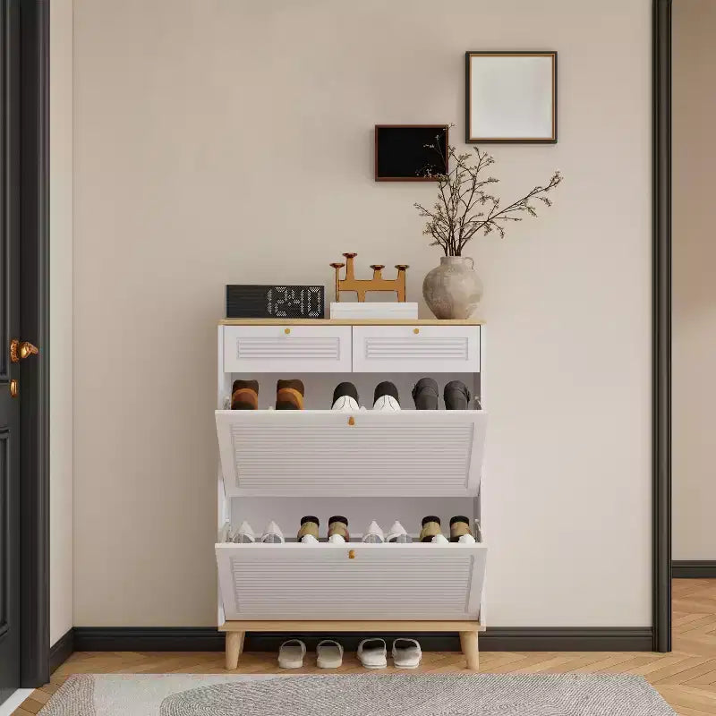 Meuble à Chaussures avec 2 Tiroirs Basculants, Meuble à Chaussures Étroit et Discret, Organisateur de Chaussures Autonome pour Couloir, Salon, Appartement
