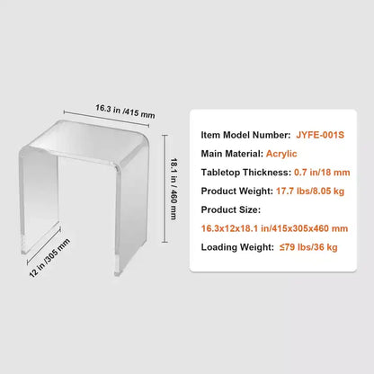 VEVOR Table d'appoint en acrylique, Table d'appoint en lucite en forme de C, Table d'appoint transparente en acrylique pour boissons, aliments, collations, utilisée dans le salon, la chambre et le bureau.
