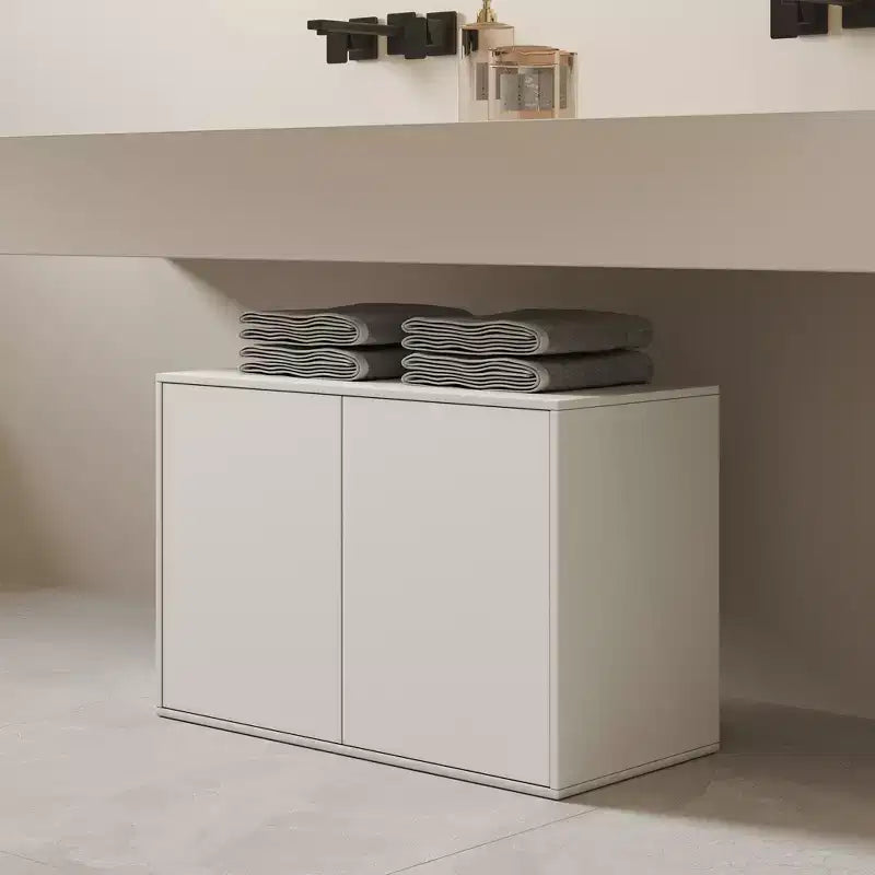 Luck Live Armoire de rangement à 2 portes de 80 cm, meuble moderne autonome, convient pour salon, bureau, salle de séjour, blanc ivoire