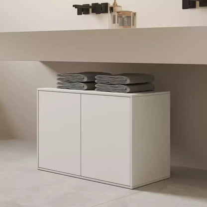 Luck Live Armoire de rangement à 2 portes de 80 cm, meuble moderne autonome, convient pour salon, bureau, salle de séjour, blanc ivoire
