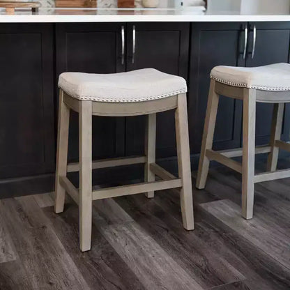 Maven Lane Sophia Tabouret de comptoir sans dossier avec revêtement en tissu 66 cm