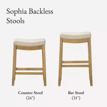 Maven Lane Sophia Tabouret de comptoir sans dossier avec revêtement en tissu 66 cm