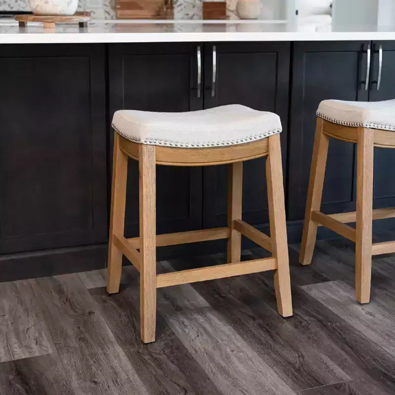 Maven Lane Sophia Tabouret de comptoir sans dossier avec revêtement en tissu 66 cm